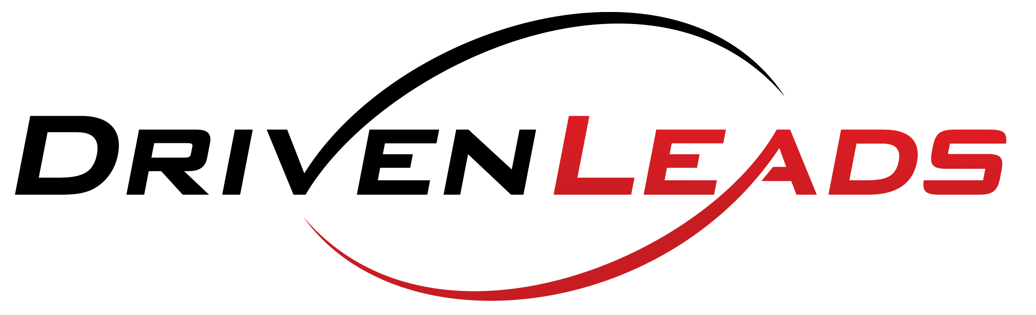 Full color black logo — black Driven, red Leads, on light background